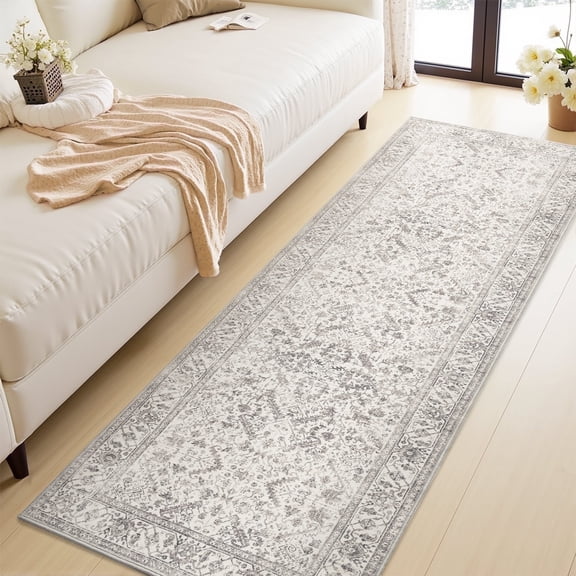 SIXHOME 2'x8' Runner Rug Machine Washable Runner Carpet Vintage Traditional Rug Runner for Bedroom Kitchen Entryway Indoor Soft Non Slip Runner Retro Home Decor Light Gray
