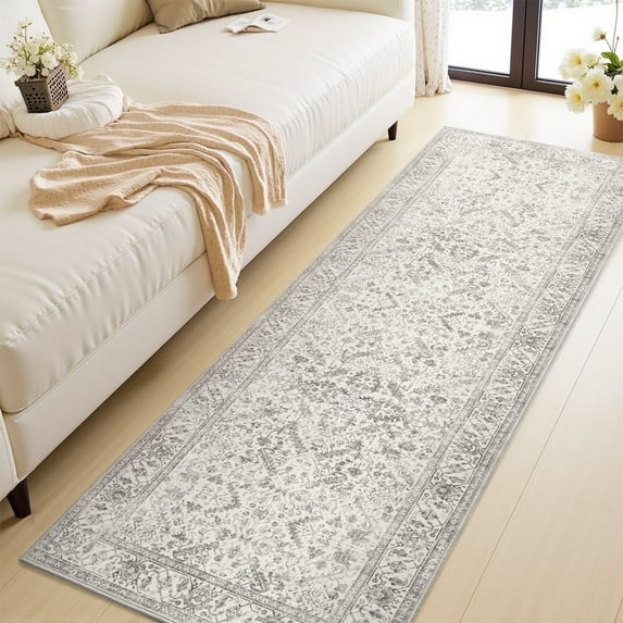 SIXHOME 2'x8' Runner Rug Machine Washable Runner Carpet Vintage Traditional Rug Runner for Bedroom Kitchen Entryway Indoor Soft Non Slip Runner Retro Home Decor Light Gray