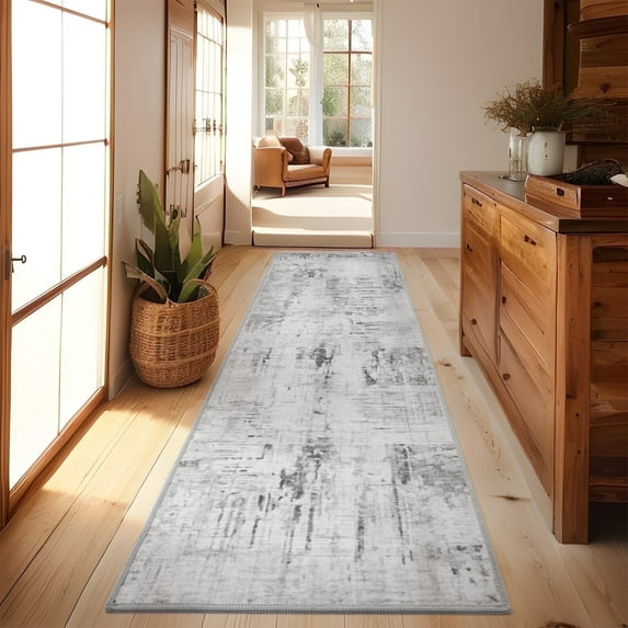 SIXHOME 2'x8' Runner Rug Machine Washable Runner Soft Modern Abstract Area Rug for Entryway Bedroom Kitchen Laundry Room Bathroom Aesthetic Home Decor Neutral Gray Runner