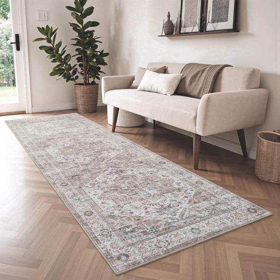 SIXHOME 2'x8' Runner Rugs Machine Washable Runner Vintage Medallion Non Slip Soft Carpet Rug Runner for Bedroom Hallway Kitchen Entryway Laundry Indoor Retro Home Decor Taupe