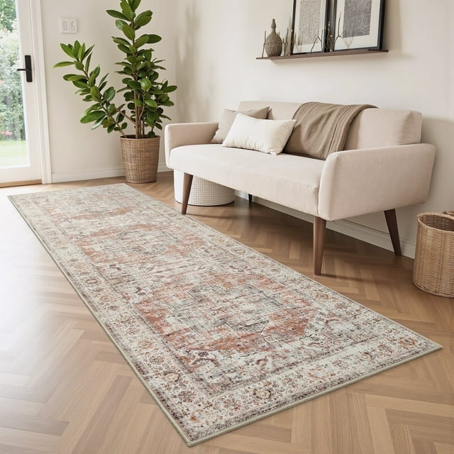 SIXHOME 2'x8' Runner Rugs Machine Washable Runner Vintage Medallion Non Slip Soft Carpet Rug Runner for Bedroom Hallway Kitchen Entryway Laundry Indoor Retro Home Decor Orange