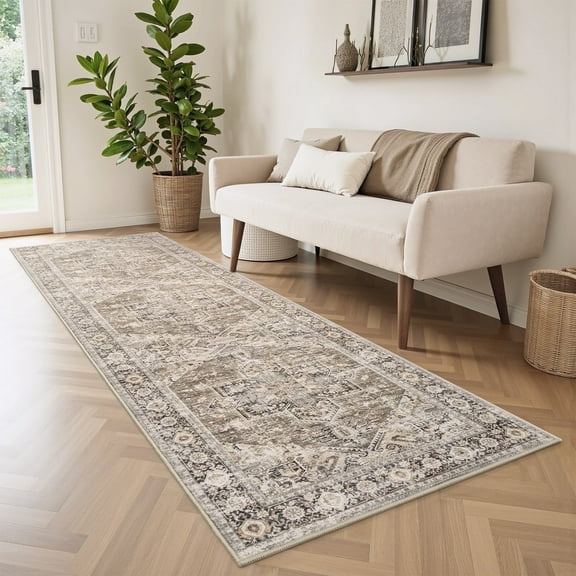 SIXHOME 2'x8' Runner Rugs Machine Washable Runner Vintage Medallion Non Slip Soft Carpet Rug Runner for Bedroom Hallway Kitchen Entryway Laundry Indoor Retro Home Decor Light Brown