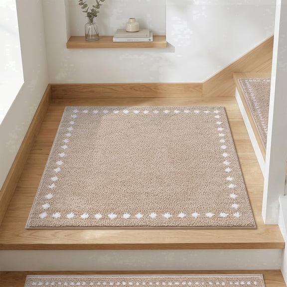 SIXHOME Non-Slip Carpet Stair Treads for Wooden Steps Plush Washable Stair Mats Indoor Peel and Stick Reusable Adhesive Stair Rugs 31"x31" Beige Stair Landing Mats