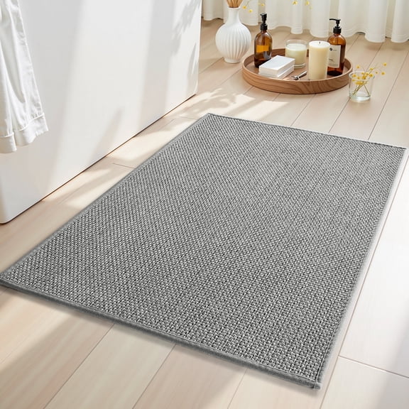 SIXHOME Bathroom Rugs Non Slip Bath Mat Super Absorbent Woven Braided Bathmat Thin Soft Quick Dry Bath Rugs with Rubber Backing Machine Washable Farmhouse Bathroom Mats Fits Under Door 20"x32" Gray