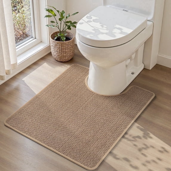 SIXHOME Bathroom Rugs 24"x20" U-Shaped Contour Toilet Rugs Woven Braided Non Slip Bath Mat with Rubber Backing Thin Soft Super Absorbent Bath Rugs Quick Dry Machine Washable Bathroom Mats Beige