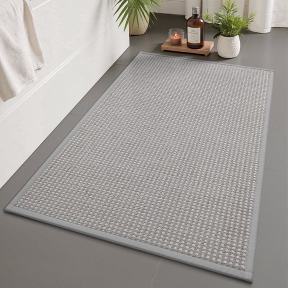 FEELHOME Bathroom Rug Non Slip Absorbent Bath Mat Woven Quick Dry Machine Washable Bathroom Mat with Rubber Backing Ultra Thin Bathroom Rugs Fit Under Door 20"x32" Gray