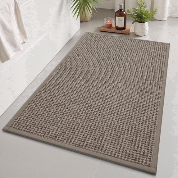 FEELHOME Bathroom Rug Non Slip Absorbent Bath Mat Woven Quick Dry Machine Washable Bathroom Mat with Rubber Backing Ultra Thin Bathroom Rugs Fit Under Door 24"x35" Brown