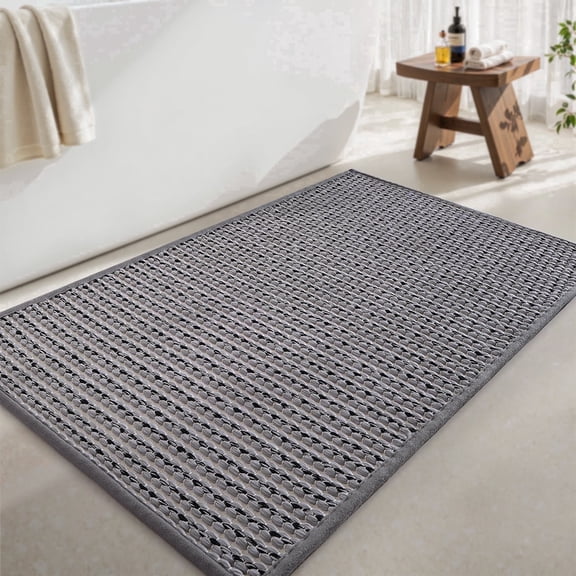 SIXHOME 24"x36" Bathroom Rug Non-Slip Absorbent Bath Mat Quick Dry Thin Soft Woven Boho Floor Mat Durable Textured Look Black