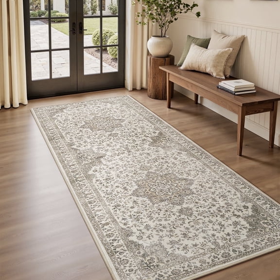 SIXHOME 2x8 Feet Washable Non-Slip Runner Rug - Traditional Distressed Vintage Brown Rug with Retro Floral Design, Ultra-Soft Indoor Carpet for Kitchens Doorways Bedroom