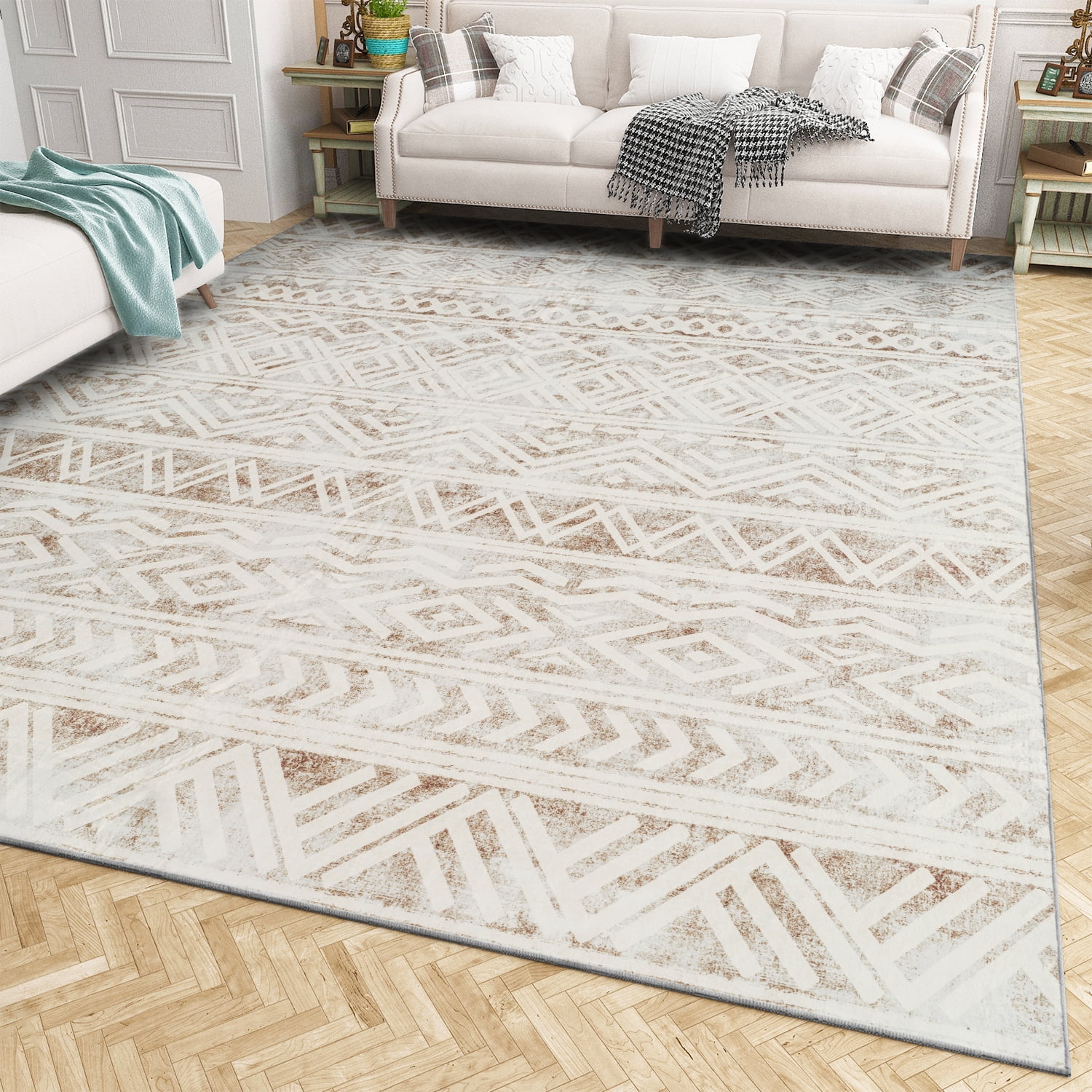 Boho Area Rug 3x4 for Bedroom Living Room - Modern Carpet for Room Decor,  Abstract Printed Floor Rugs for Home Decorative, Washable & Non Slip & Soft
