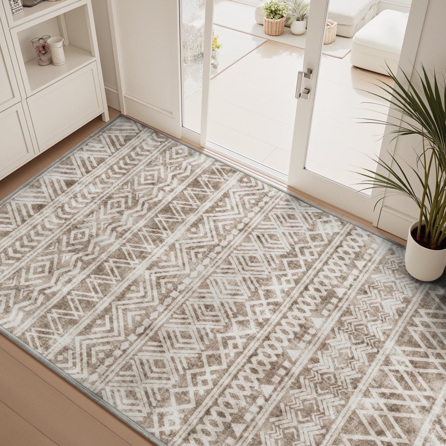 SIXHOME 3'x5' Machine Washable Area Rugs, Bohemian Geometric Neutral ...
