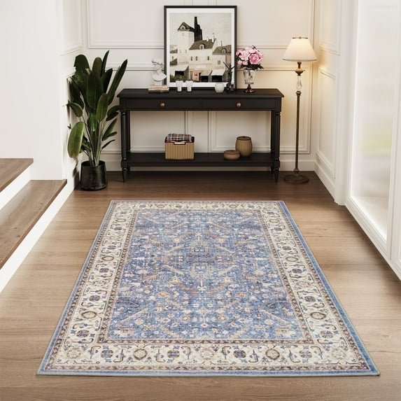 SIXHOME 3'x5' Area Rugs for Living Room Washable Rugs Carpet Vintage Traditional Rugs for Bedroom Dinning Room Office Playroom Entryway Soft Non Slip Area Rug Retro Home Decor Blue