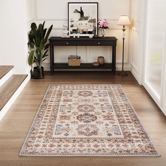 SIXHOME 3'x5' Area Rugs for Living Room Washable Rugs Vintage Floral Living Room Rugs Soft Indoor Carpet Rugs for Bedroom Dinning Room Office Retro Home Decor Beige
