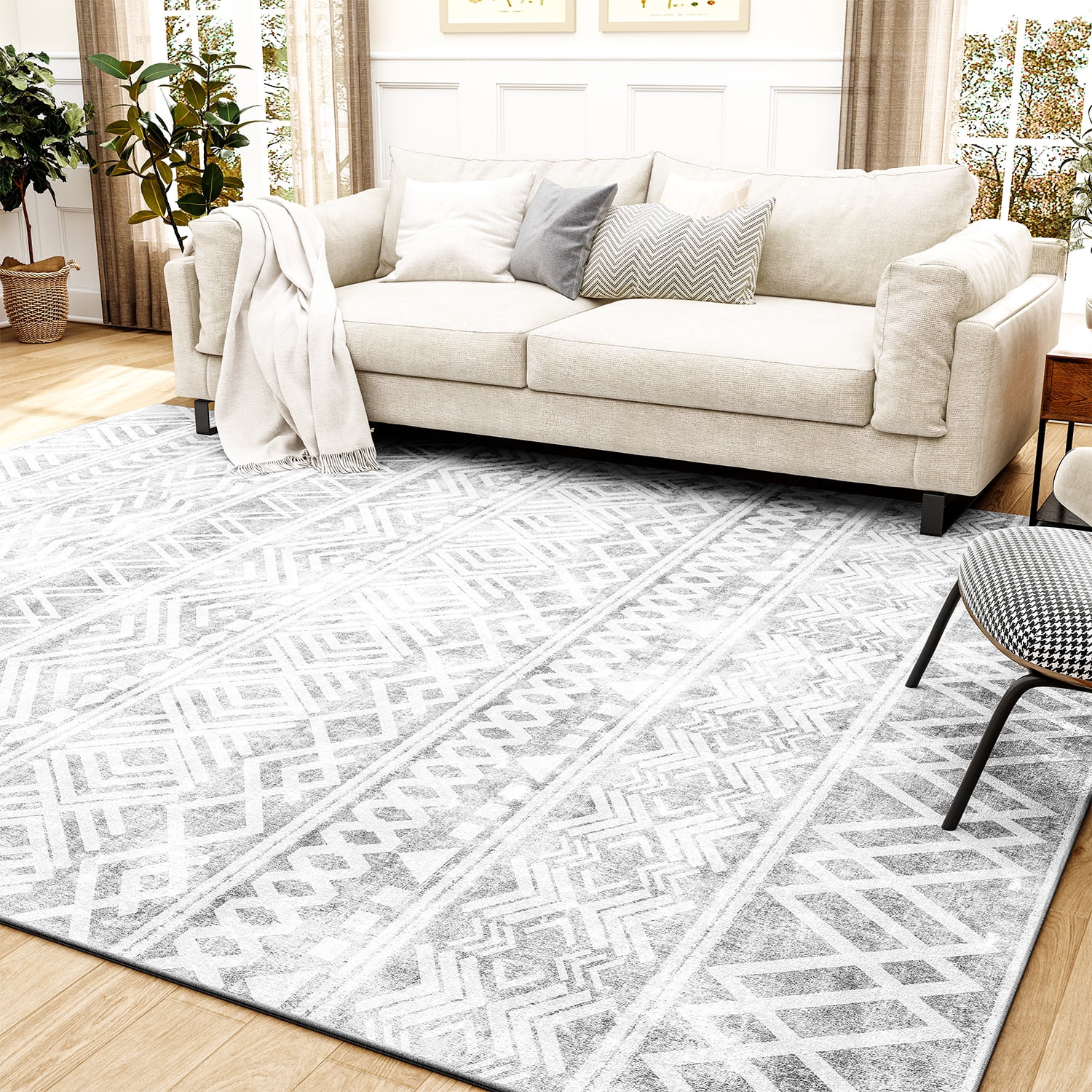 Sixhome 3'x5' Area Rugs Washable Rugs for Living Room Boho Area Rug Modern Geometric Neutral Carpets and Area Rugs for Home Decor Foldable Non Slip