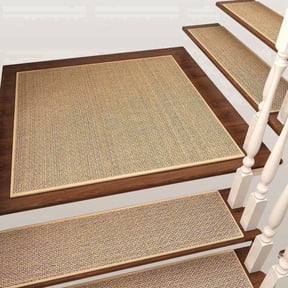 SIXHOME 31"x31" Non-Slip Stair Treads with Rubber Backing - Indoor Washable Stair Mats for Wooden Steps, Pets & Kids-Friendly Beige Stair Rug