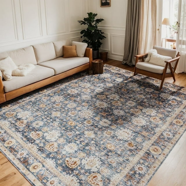 SIXHOME 3x5 Area Rug Machine Washable Low Pile Carpet No Shedding Rugs for Living Room Bedroom Dining Room Kitchen Entrance Accent Rug Non-Slip Blue