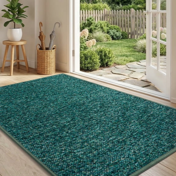 SIXHOME Door Mats for Inside 24"x35" Non Slip Rubber Welcome Mat for Inside Low-Profile Dirt Trapper Indoor Door Mats for Entryway Soft Absorbent Washable Entry Rug Floor Mats Modern Doormat Teal
