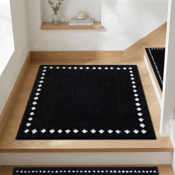 SIXHOME Non-Slip Carpet Stair Treads for Wooden Steps Plush Washable Stair Mats Indoor Peel and Stick Reusable Adhesive Stair Rugs 31"x31" Black Stair Landing Mats