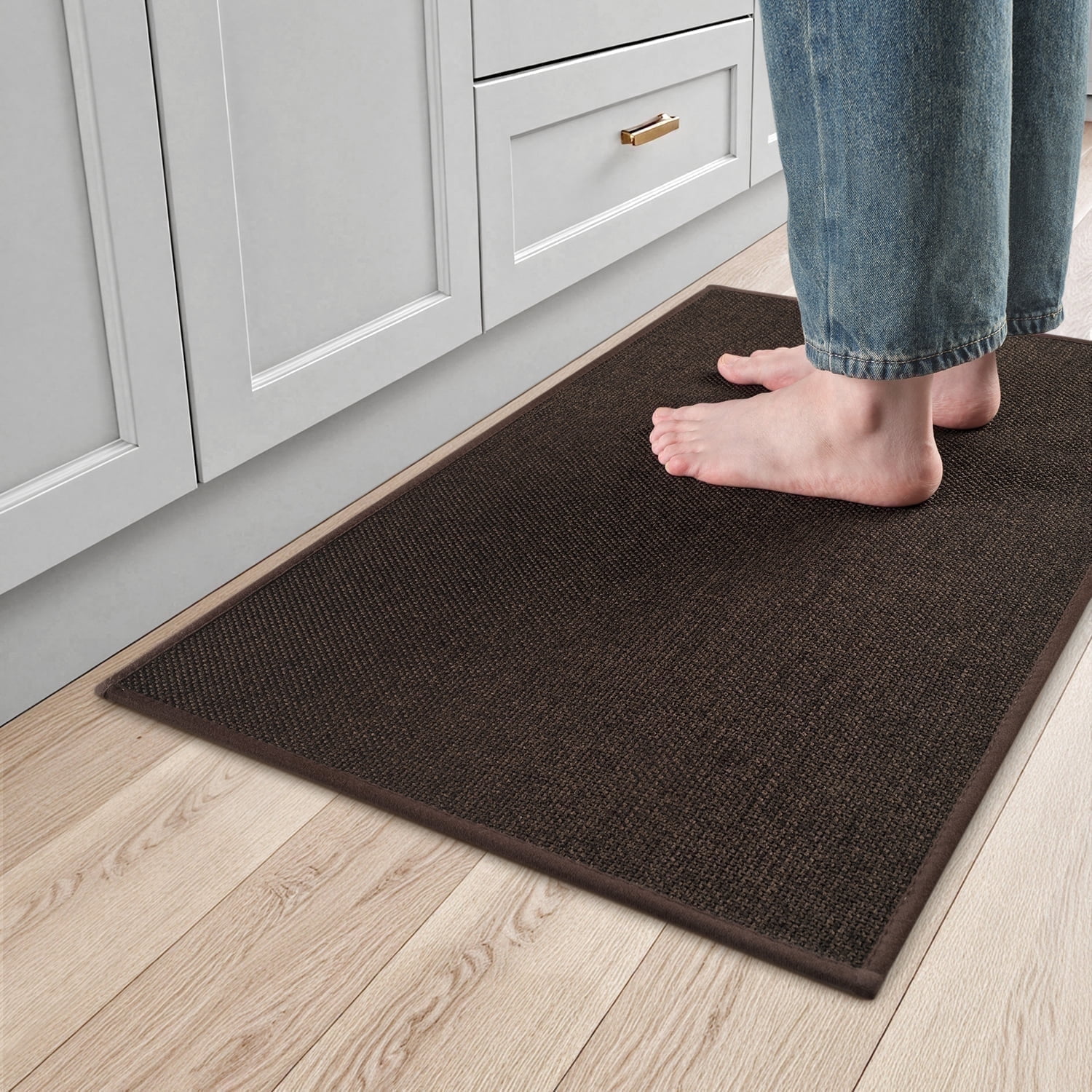 SIXHOME Washable Kitchen Rug, Absorbent Non-Slip Woven Floor Mat, 20"x71", Dark Brown, Rugs for Sink, Laundry, Hallway, Bathroom