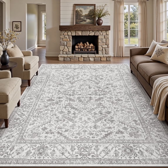 SIXHOME 4'x6' Area Rugs for Living Room Washable Rugs Carpet Vintage Traditional Rugs for Bedroom Dinning Room Office Soft Non Slip Area Rug Retro Home Decor Light Gray