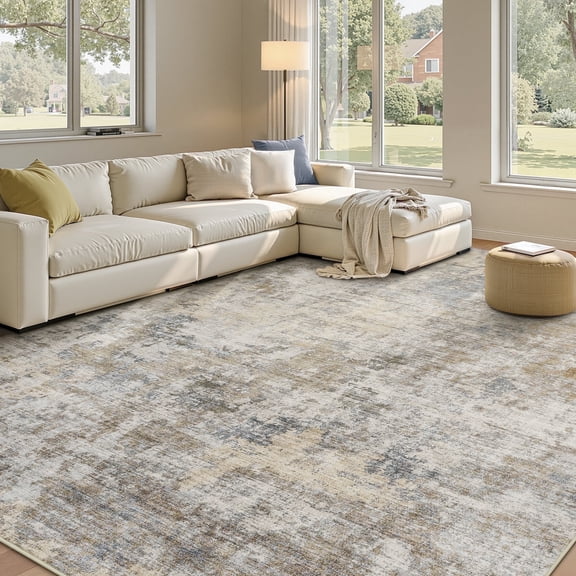 SIXHOME 4'x6' Washable Non-Slip Area Rug, Modern Abstract Taupe Gray Rugs, Ultra-Soft Indoor Farmhouse Carpet for Living Room, Bedroom, Dining Room