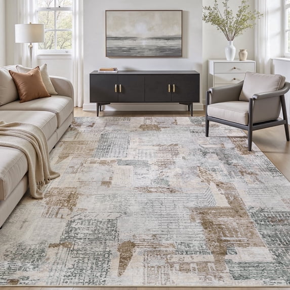 SIXHOME 5'x7' Area Rug Abstract Washable Rugs for Living Room Bedroom Carpet Soft Modern Indoor Rug Taupe Sage