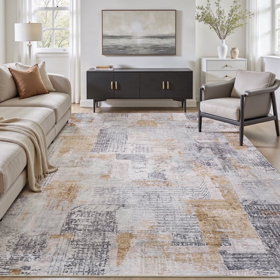 SIXHOME 5'x7' Area Rug Abstract Washable Rugs for Living Room Bedroom Carpet Soft Modern Indoor Rug Taupe Gray