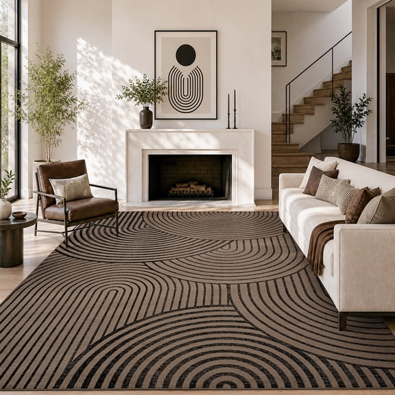SIXHOME 5'x7' Rugs for Living Room Washable Bedroom Rug Jacquard Textured Boho Black and Brown Area Rug Modern Geometric Soft Neutral Carpet Non Slip Indoor Rugs for Dining Room Home Office