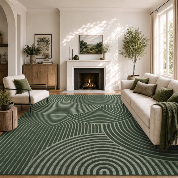SIXHOME 5'x7' Rugs for Living Room Washable Bedroom Rug Jacquard Textured Boho Green Area Rug Modern Geometric Soft Neutral Carpet Non Slip Indoor Rugs for Dining Room Home Office