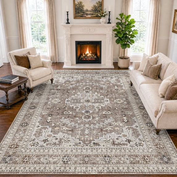 SIXHOME 5'x7' Rugs for Living Room Washable Vintage Floral Carpet Soft Distressed Area Rug Non Slip for Bedroom Dining Room Office Indoor Modern Home Decor Taupe