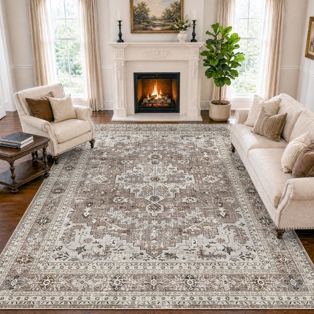 SIXHOME 5'x7' Rugs for Living Room Washable Vintage Floral Carpet Soft Distressed Area Rug Non Slip for Bedroom Dining Room Office Indoor Modern Home Decor Taupe