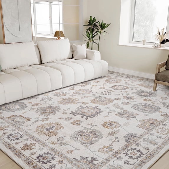 SIXHOME 5'x7' Rugs for Living Room Washable Vintage Floral Carpet Soft Distressed Area Rug Non Slip for Bedroom Dining Room Office Indoor Modern Home Decor Beige