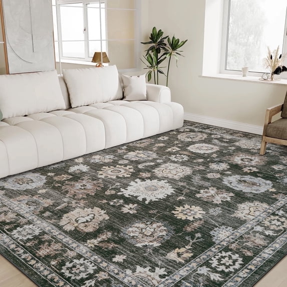 SIXHOME 5'x7' Area Rug Washable Retro Living Room Bedroom Carpet Soft Floral Distressed Indoor Rug Vintage Brown