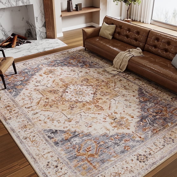 SIXHOME 5'x7' Area Rug for Living Room Soft Washable Non Slip Carpet Medallion Bedroom Indoor Floor Rugs Distressed Vintage Orange