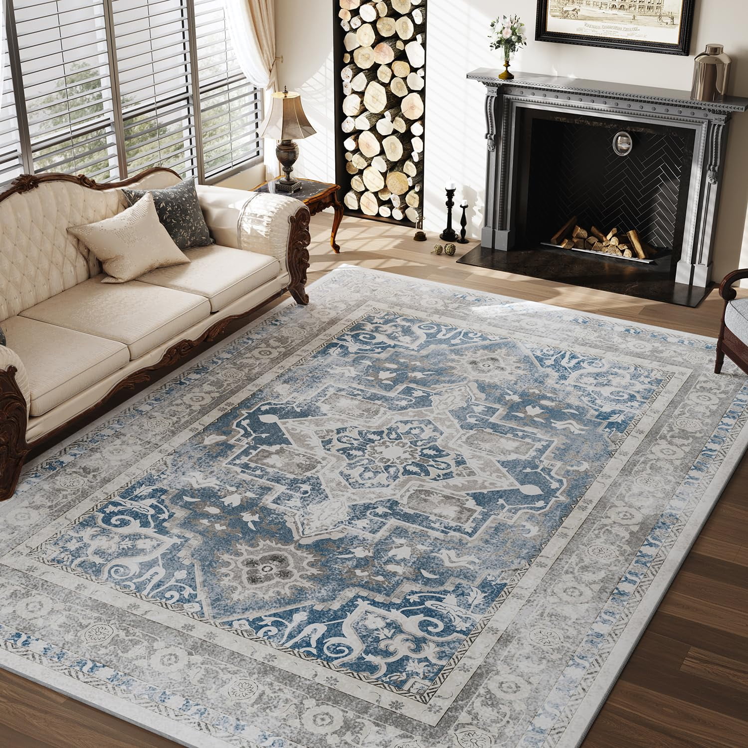 SIXHOME 5' x 7' Distressed Medallion Area Rug, Soft Woven