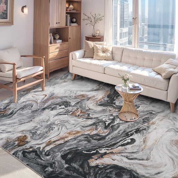 SIXHOME 5'x7' Area Rugs for Living Room Marble Swirl Abstract Rug Ultra Soft Washable Rugs for Bedroom Anti Slip Durable Carpet Home Decor for Dining Room Black and Gold