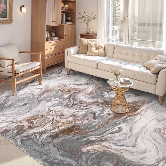SIXHOME 5'x7' Area Rugs for Living Room Marble Swirl Abstract Rug Ultra Soft Washable Rugs for Bedroom Anti Slip Durable Carpet Home Decor for Dining Room Gray and Gold