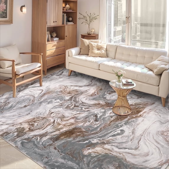 SIXHOME 5'x7' Area Rugs for Living Room Marble Swirl Abstract Rug Ultra Soft Washable Rugs for Bedroom Anti Slip Durable Carpet Home Decor for Dining Room Gray and Gold