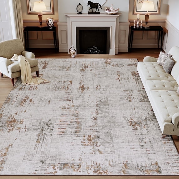 SIXHOME 5'x7' Area Rugs for Living Room Modern Abstract Area Rugs Machine Washable Rugs Soft Neutral Carpet Rugs for Bedroom Dining Room Office Playroom Aesthetic Home Decor Non Slip Rug Brown