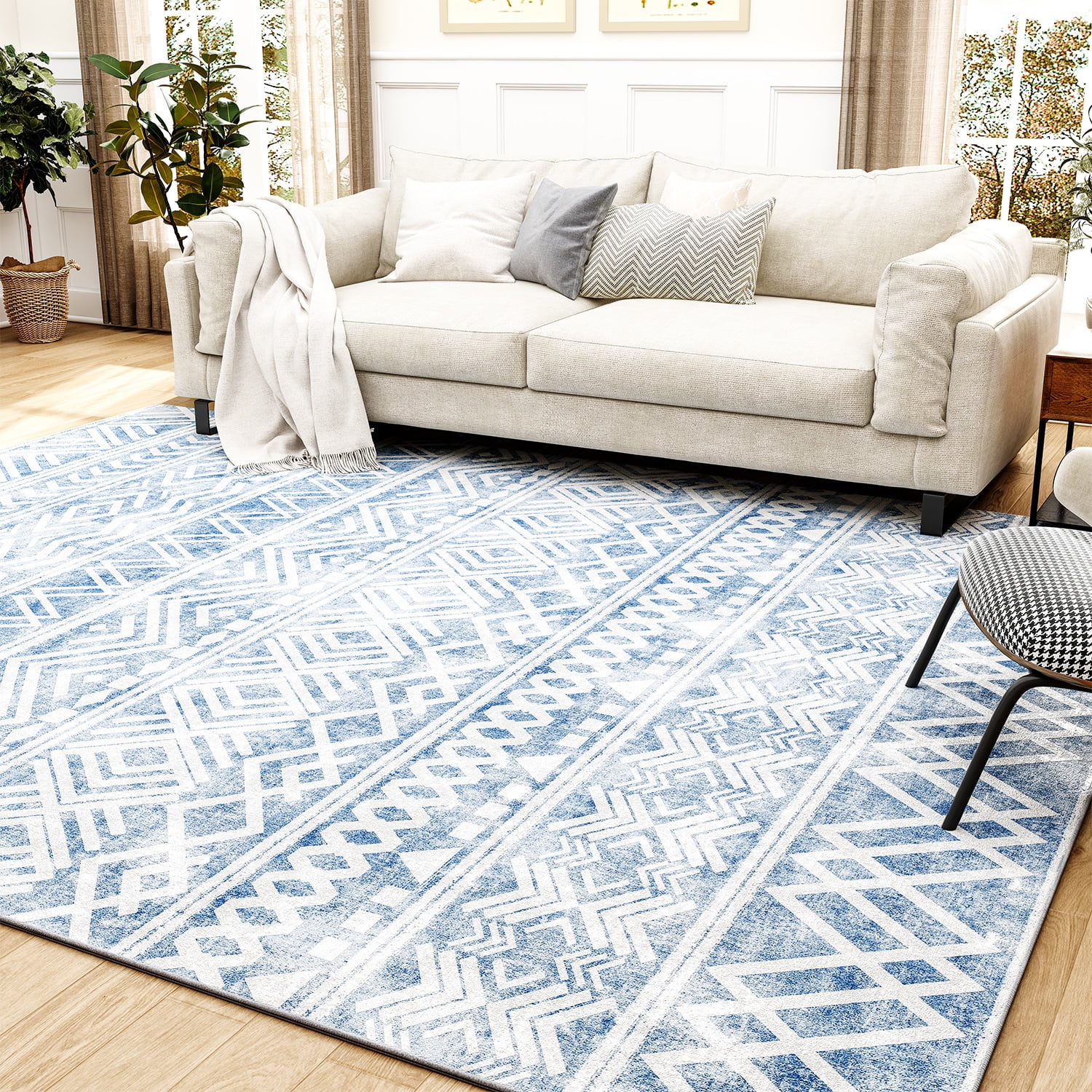Sixhome 5'x7' Area Rugs for Living Room Modern Abstract Area Rugs Machine Washable Rugs Distressed Rugs Bedroom Dining Room Kitchen Carpet Grey, Size