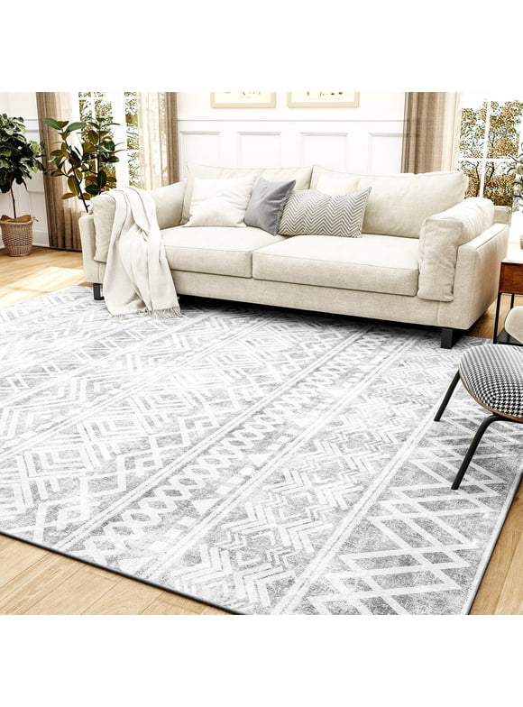 SIXHOME 5'x7' Area Rugs for Living Room Washable Rugs Boho Large Area Rug Modern Geometric Neutral Carpet and Area Rugs for Home Decor Foldable Non Slip Bedroom Rugs Gray