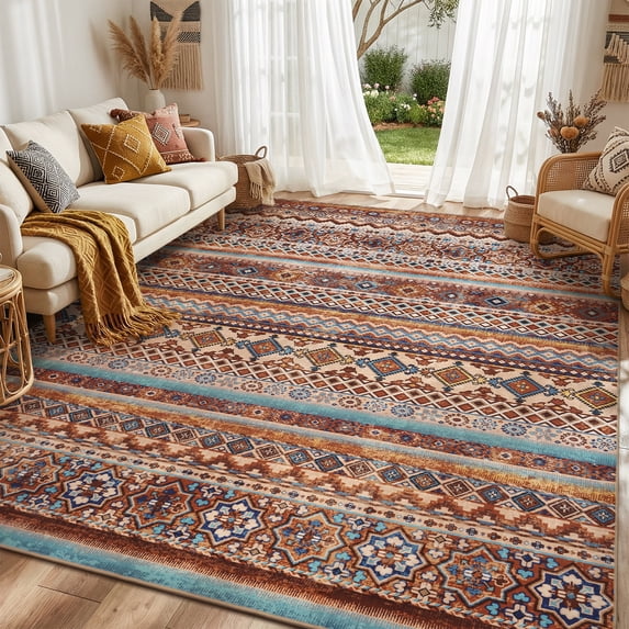 SIXHOME Area Rug 5'x8' Tribal Geometric Striped Large Indoor Carpet for Living Room Bedroom Dining Room Southwestern Boho Rustic Decor Red