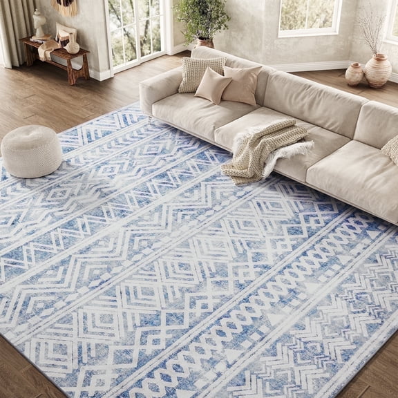 SIXHOME 5'x7' Area Rugs for Living Room Washable Rugs Boho Large Area Rug Modern Geometric Neutral Living Room Rug Carpet Soft Rugs for Bedroom Dining Room Office Home Decor Blue