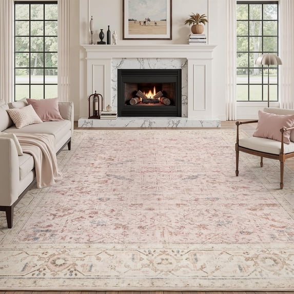 SIXHOME 5'x7' Area Rugs for Living Room Washable Rugs Carpet Vintage Traditional Rugs for Bedroom Dinning Room Office Soft Non Slip Large Area Rug Retro Home Decor Pink