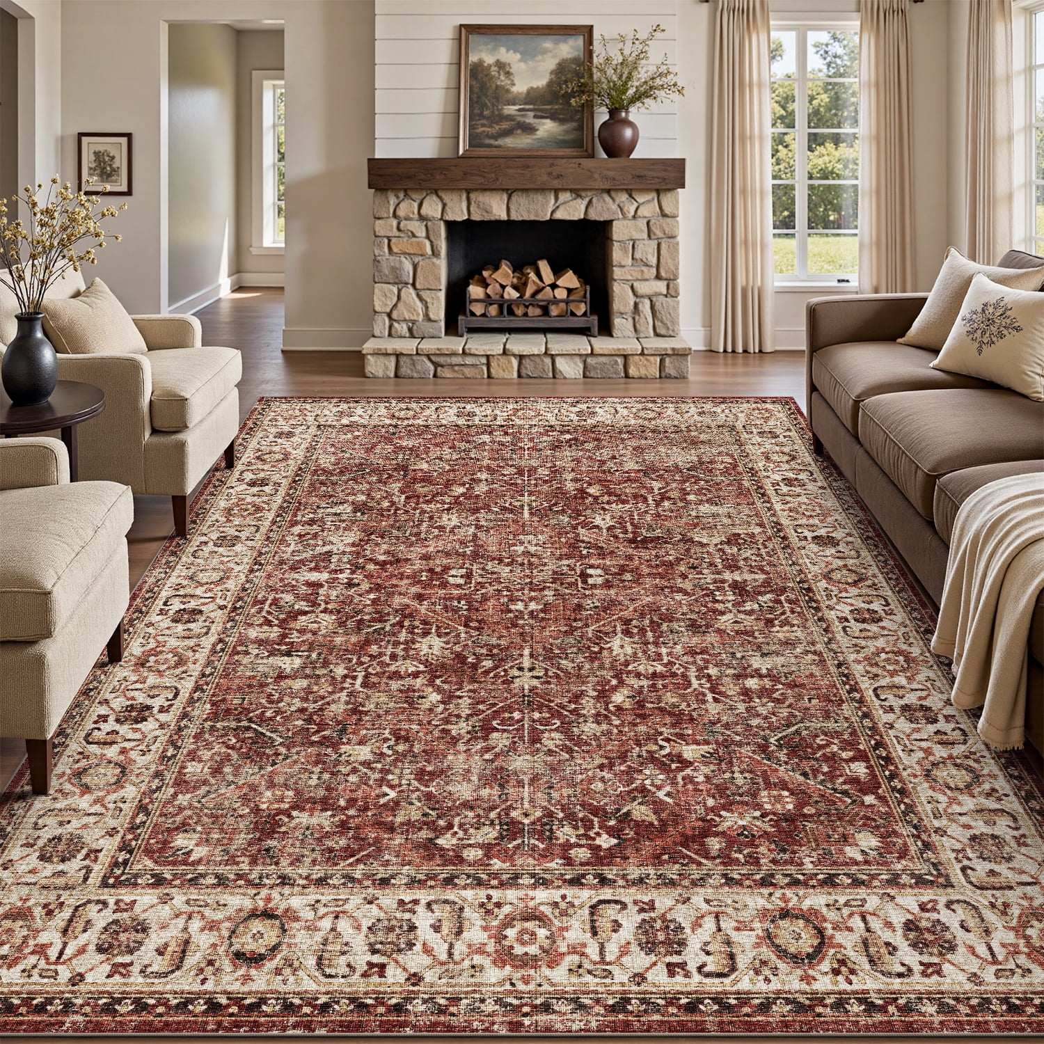 SIXHOME 5'x7' Area Rugs, Washable, Non-Slip, Vintage Floral Design ...