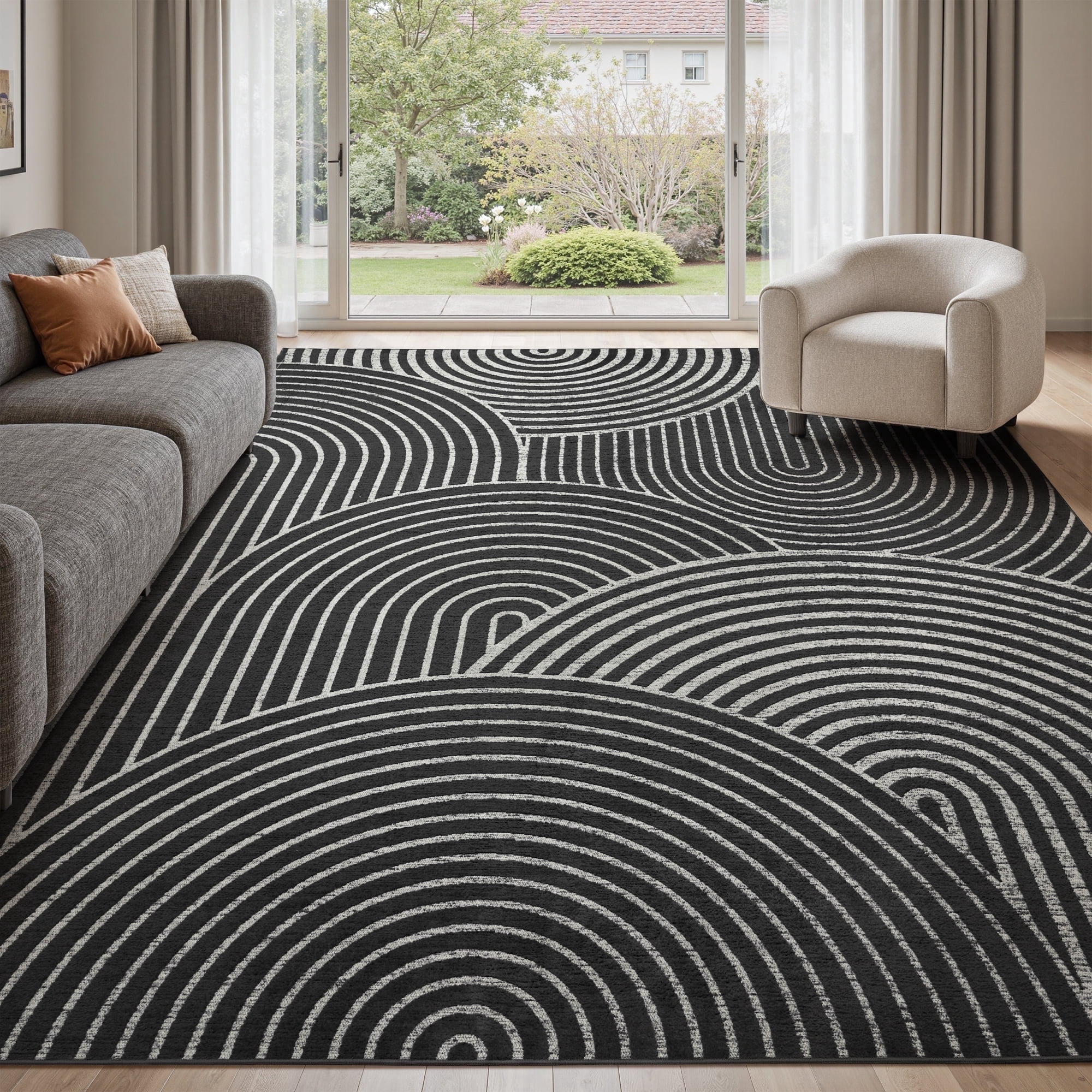 SIXHOME 5'x7' Area Rug Washable Boho Modern Rugs for Living Room Bedroom Jacquard Geometric Soft Carpet Non Slip Indoor Rugs for Dining Room Home Office Neutral Gray Black