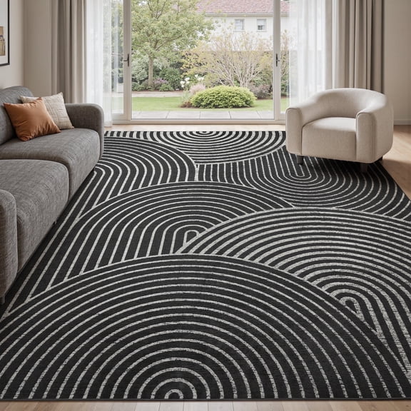 SIXHOME 5'x7' Area Rug Washable Boho Modern Rugs for Living Room Bedroom Jacquard Geometric Soft Carpet Non Slip Indoor Rugs for Dining Room Home Office Neutral Gray Black