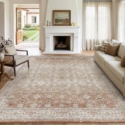 SIXHOME 5'x7' Area Rugs for Living Room Washable Rugs Ombre Vintage Floral Living Room Rug Aesthetic Carpet Soft Large Rugs for Bedroom Dining Room Office Retro Home Decor Tan and Orange