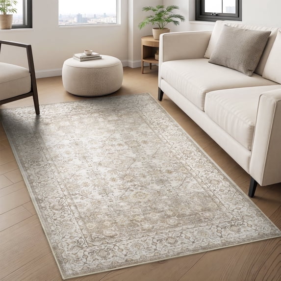 SIXHOME 5'x7' Area Rugs for Living Room Washable Rugs Ombre Vintage Floral Living Room Rug Aesthetic Carpet Soft Large Rugs for Bedroom Dining Room Office Retro Home Decor Taupe