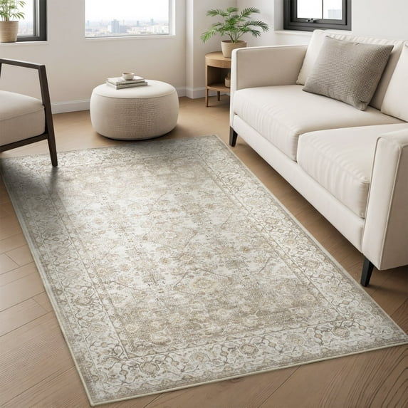 SIXHOME 5'x7' Area Rugs for Living Room Washable Rugs Ombre Vintage Floral Living Room Rug Aesthetic Carpet Soft Large Rugs for Bedroom Dining Room Office Retro Home Decor Taupe